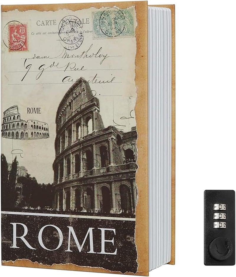 Parrency Diversion Book Safe Storage Box,Safe Box with Premium Combination Lock, Portable Book-Safe,Perfect for Home, Travel,Dorm Store Money, Jewelry, Phone and Passport,Rome - Image 1